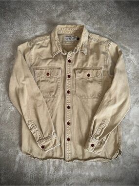 Freenote Cloth Utility Shirt In Khaki 11oz Japanese Heavy Sateen Men’s Medium